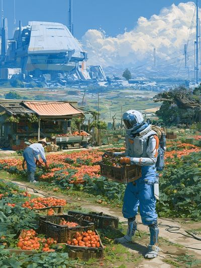 Futuristic Harvest Field Illustration Poster.