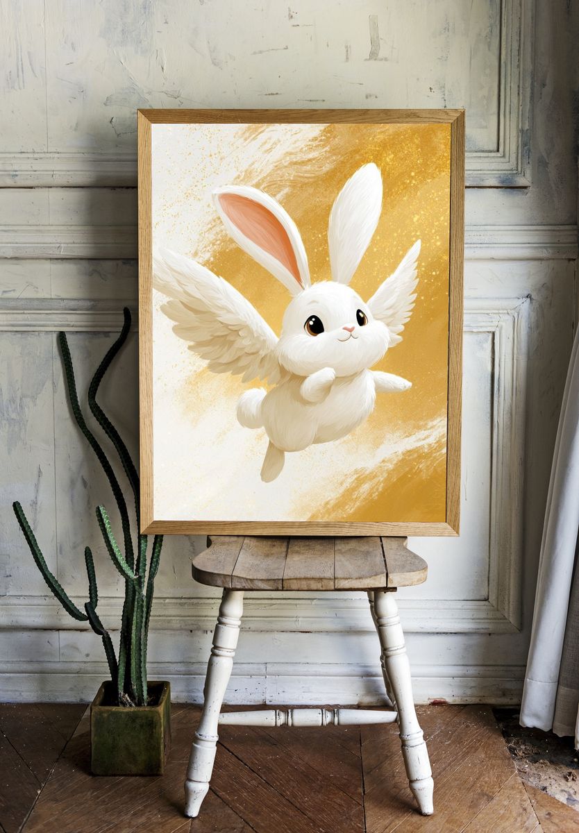 Flying Bunny Illustration Poster. room preview