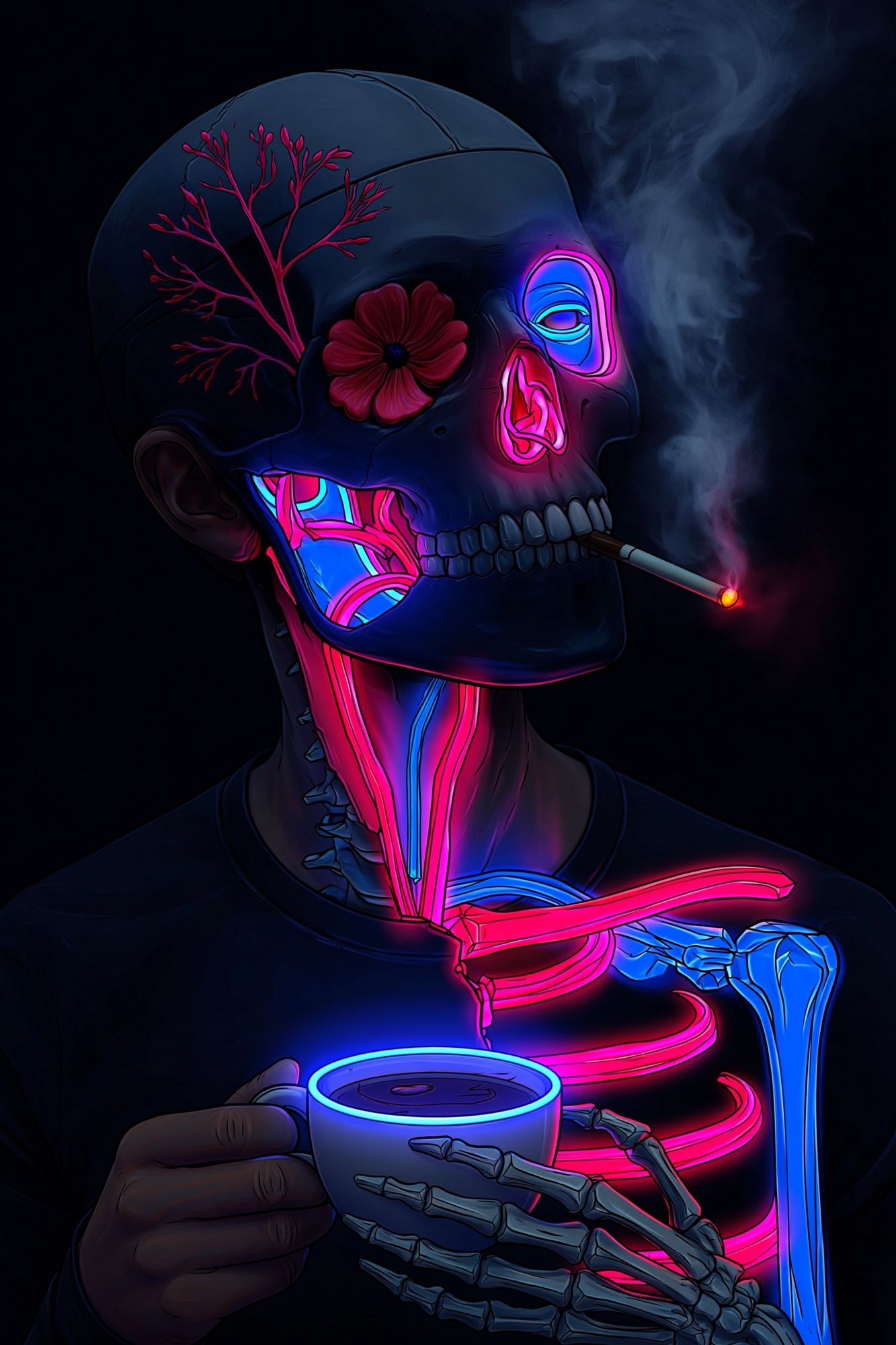 Neon Skull Smoke Illustration Poster. poster detail