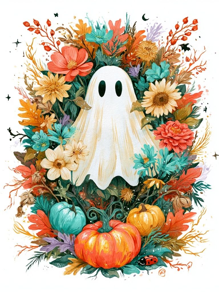 Ghost and Flowers Illustration Poster. poster — illustration art