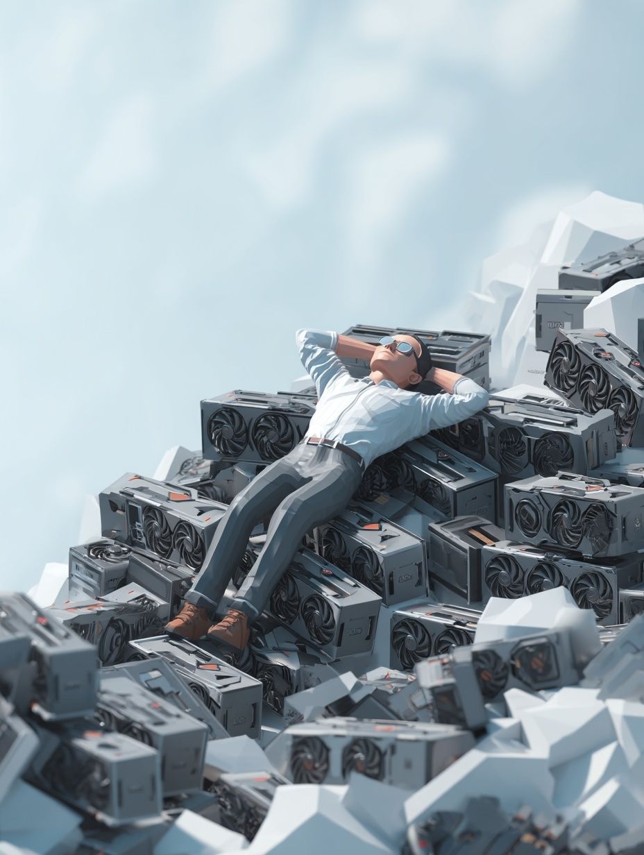 Miner on GPU Mountain Illustration Poster. poster detail