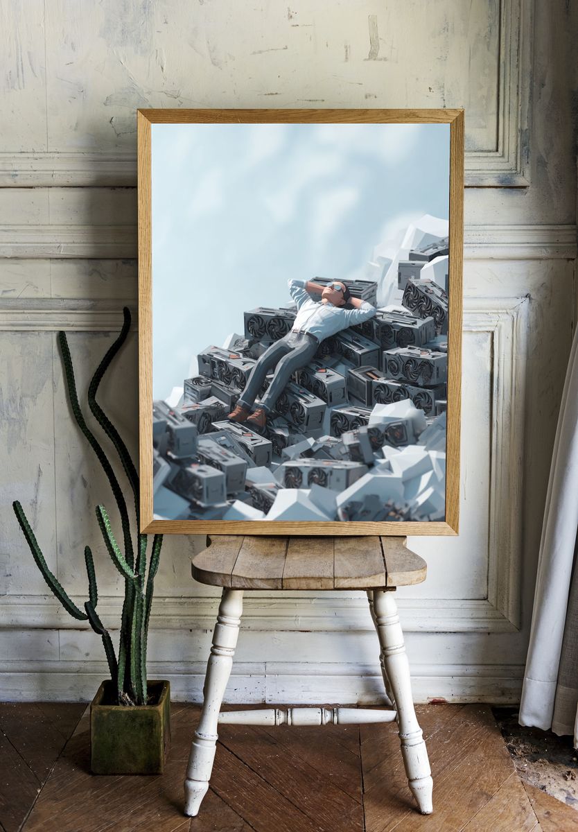 Miner on GPU Mountain Illustration Poster. — room view 1