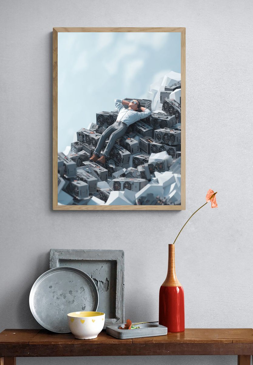 Miner on GPU Mountain Illustration Poster. — room view 3