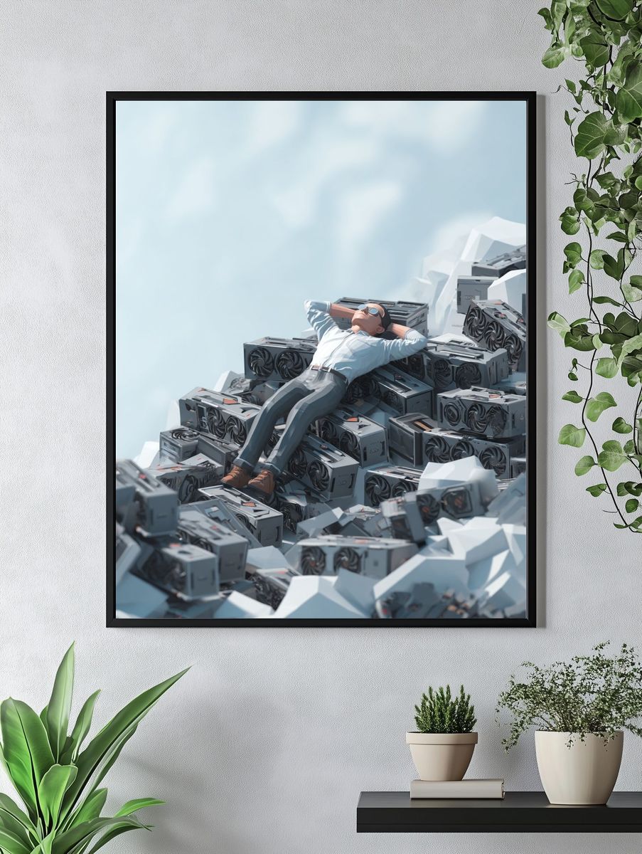Miner on GPU Mountain Illustration Poster. — room view 4