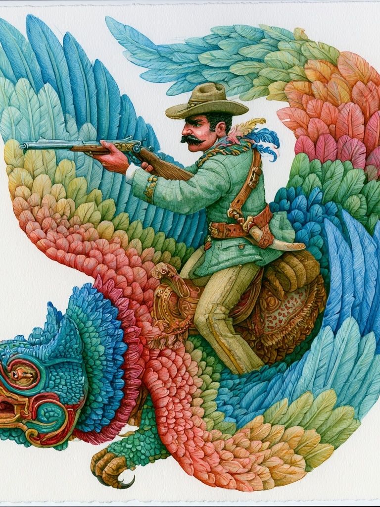 Colorful Rider on Mythic Bird Print. poster — illustration art