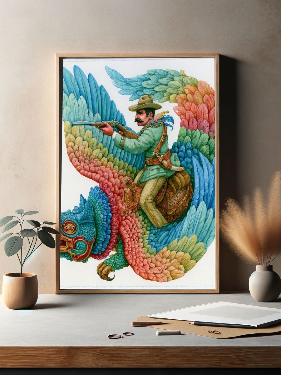 Colorful Rider on Mythic Bird Print. — room view 2
