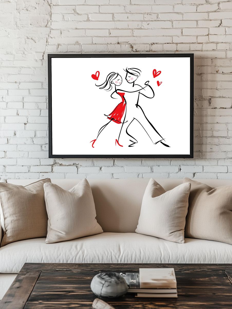Romantic Couple Line Art Poster. — room view 1