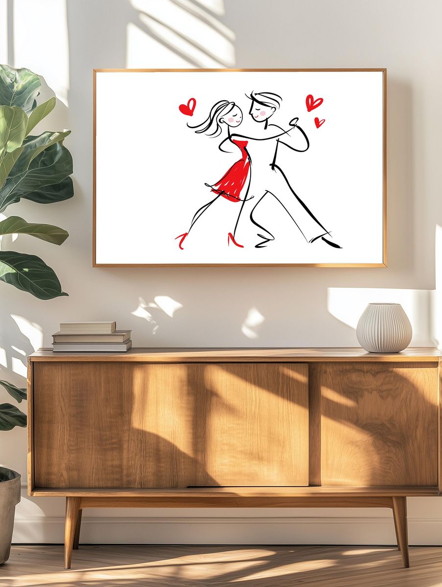 Romantic Couple Line Art Poster. — room view 3