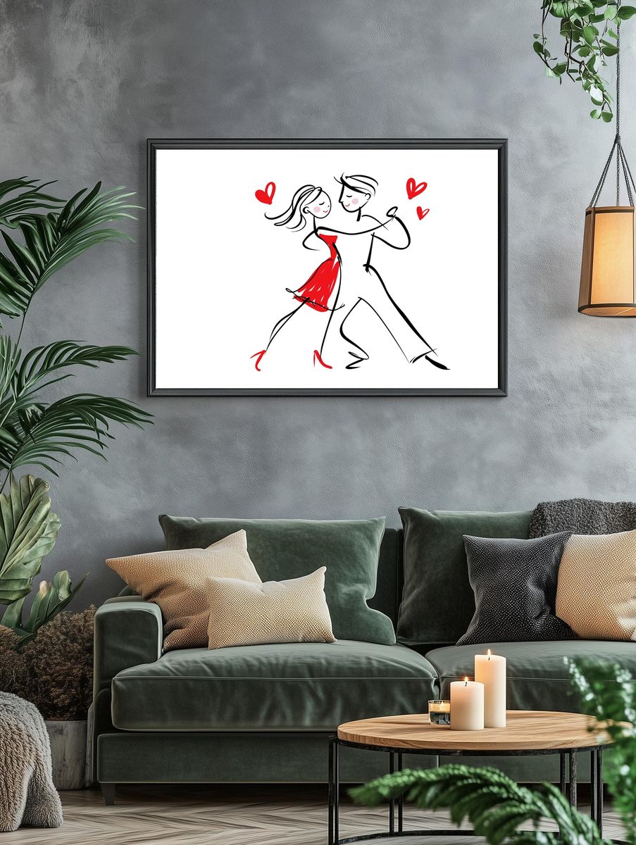 Romantic Couple Line Art Poster. — room view 4