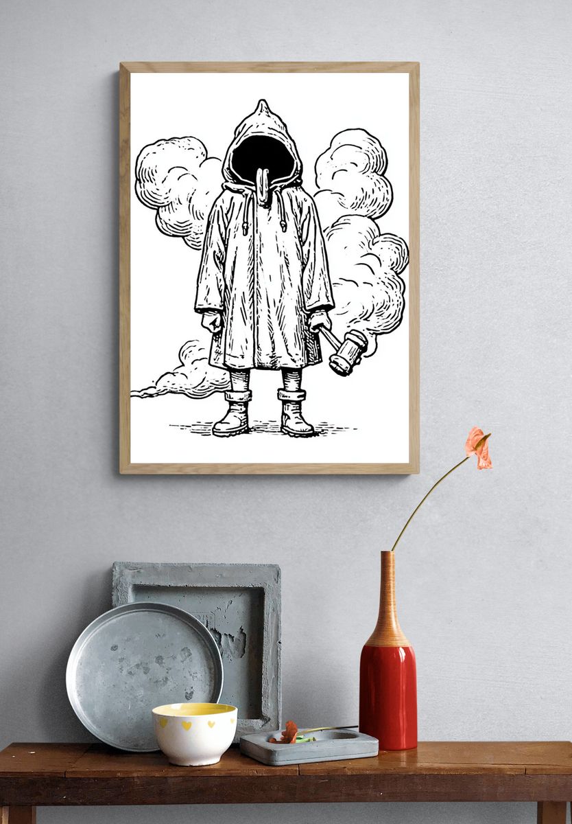Hooded Figure Ink Print. — room view 3