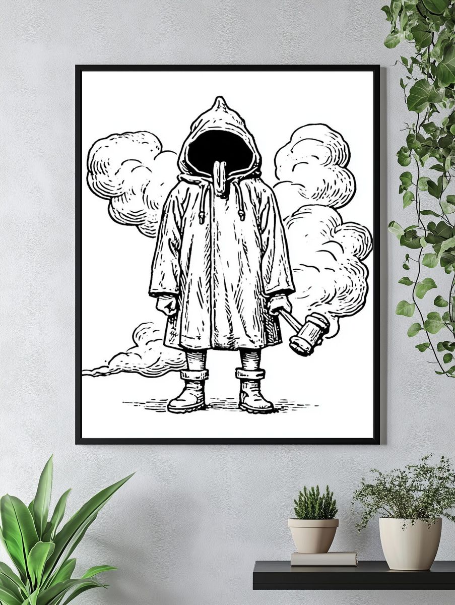 Hooded Figure Ink Print. — room view 4