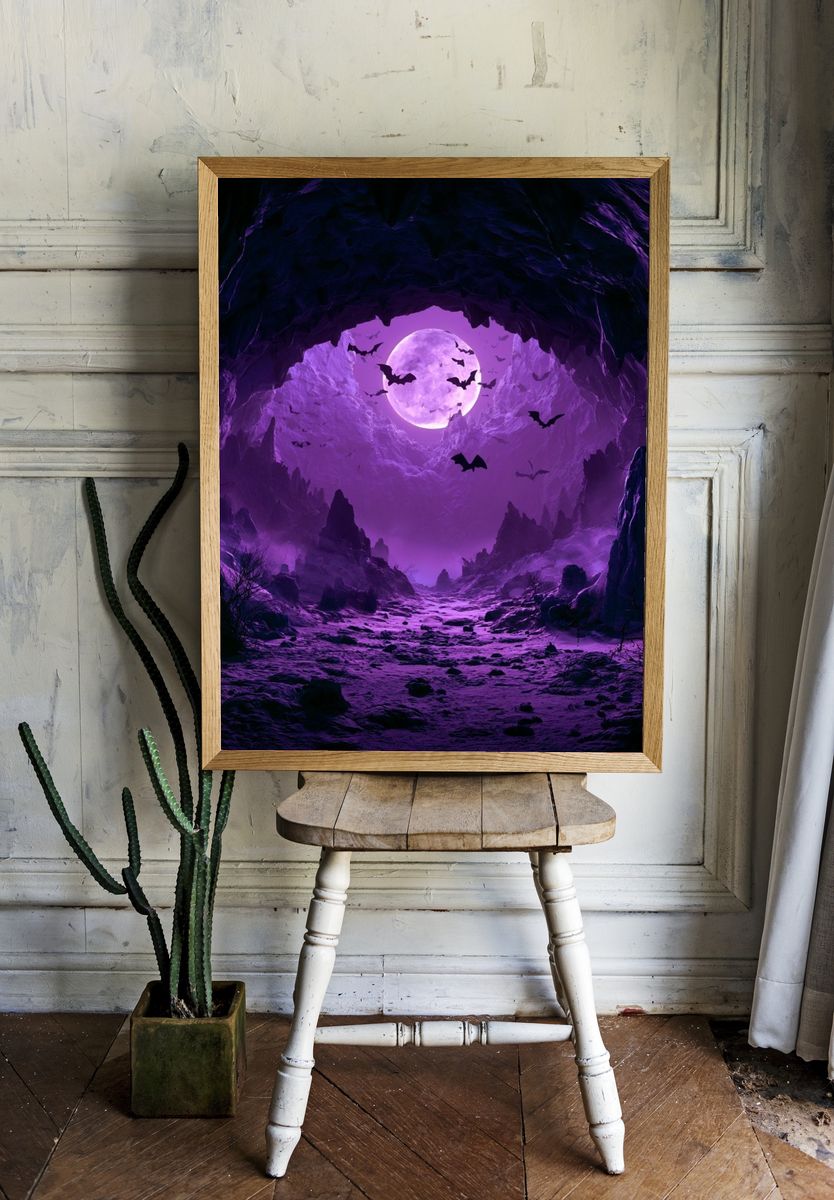 Moonlit Bat Cave Fantasy Print. — room view 1