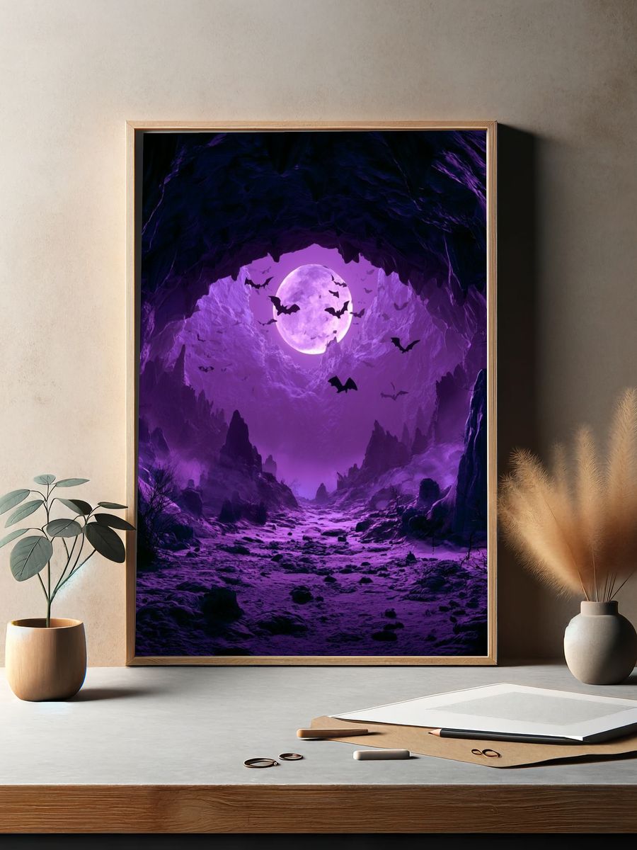 Moonlit Bat Cave Fantasy Print. — room view 2
