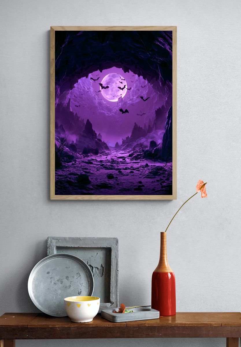 Moonlit Bat Cave Fantasy Print. — room view 3