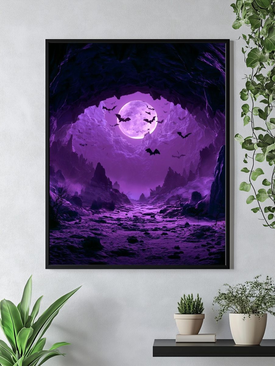 Moonlit Bat Cave Fantasy Print. — room view 4