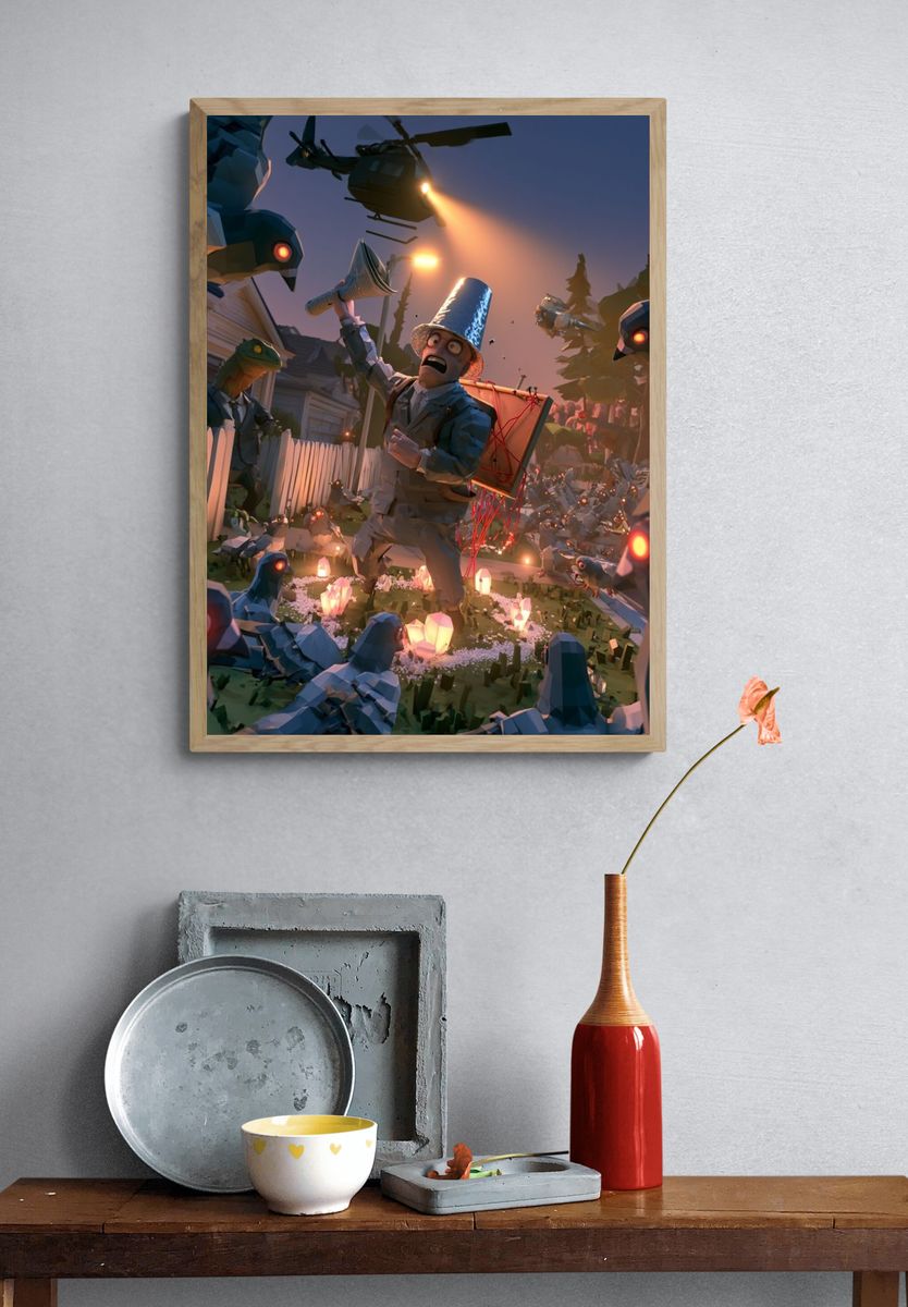 Surreal Bird Attack Illustration Poster. — room view 3