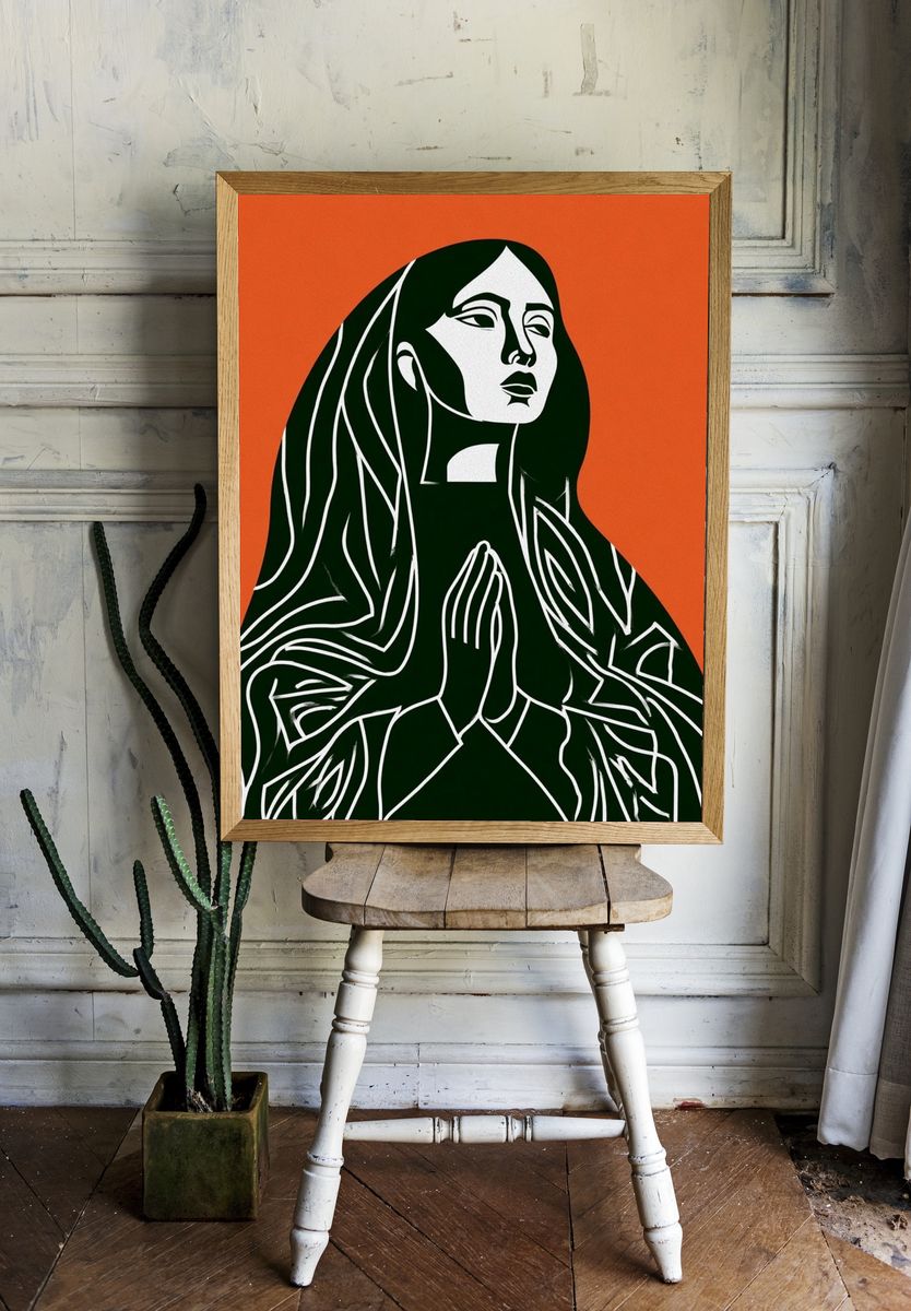 Praying Woman Minimalist Poster. — room view 1