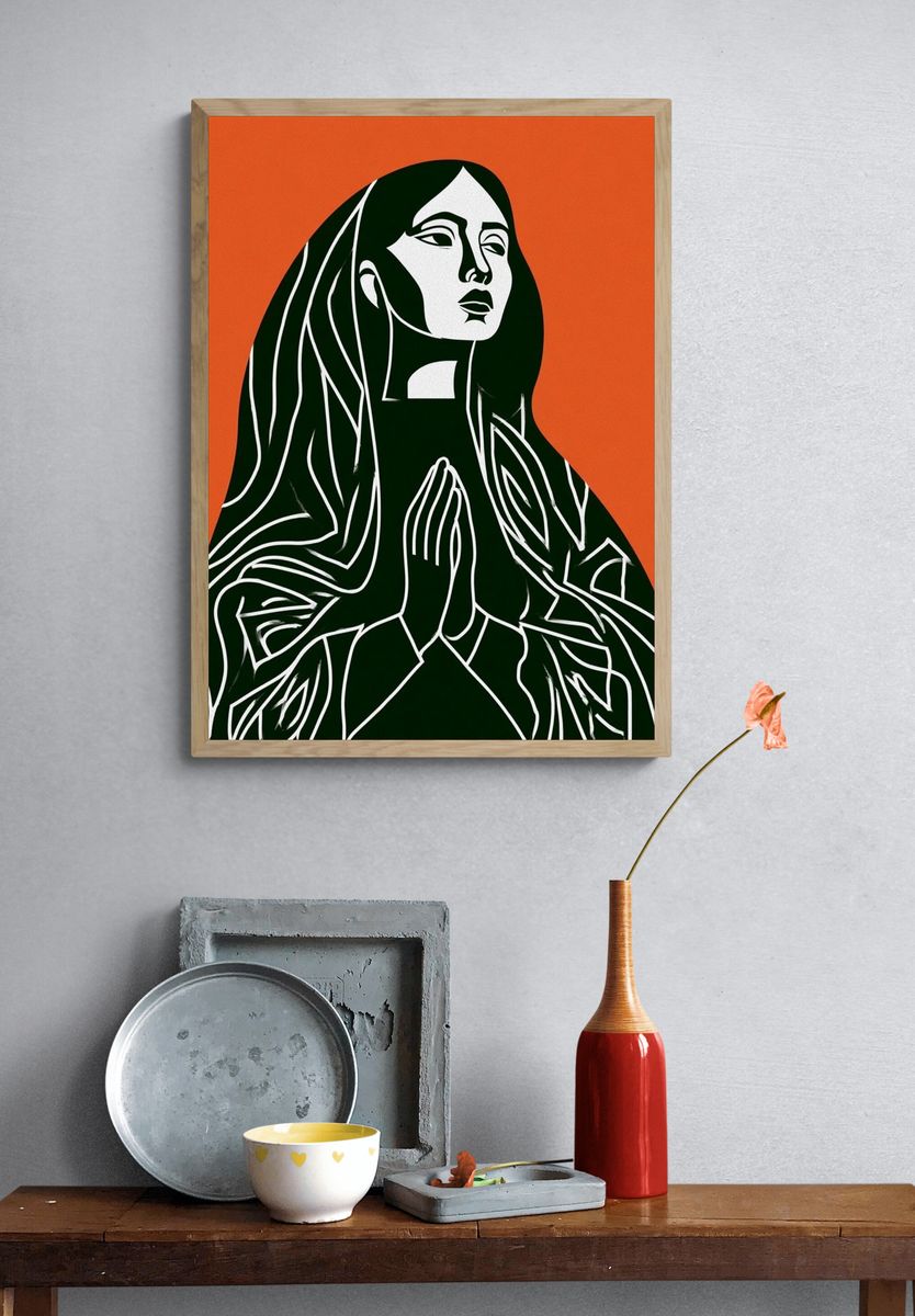 Praying Woman Minimalist Poster. — room view 3