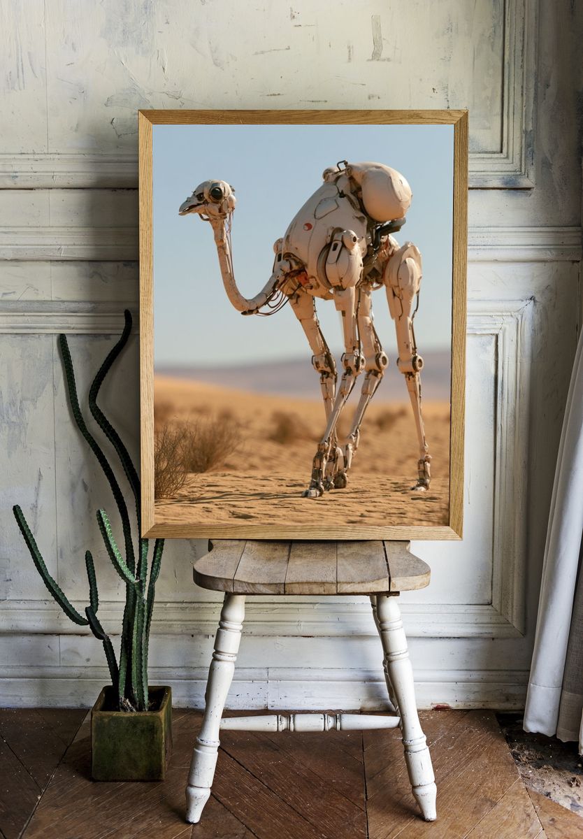 Desert Robot Ostrich Illustration Poster. — room view 1
