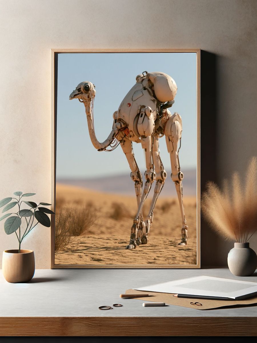 Desert Robot Ostrich Illustration Poster. — room view 2