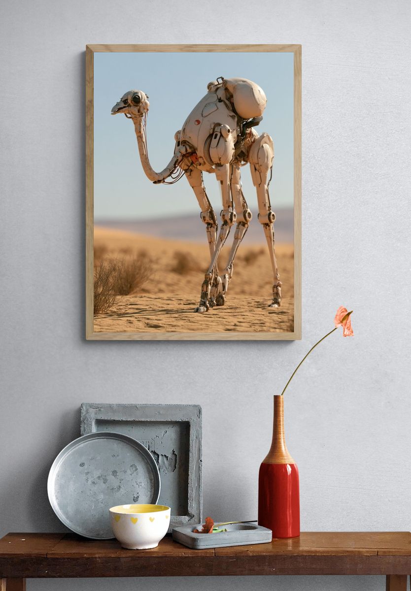 Desert Robot Ostrich Illustration Poster. — room view 3