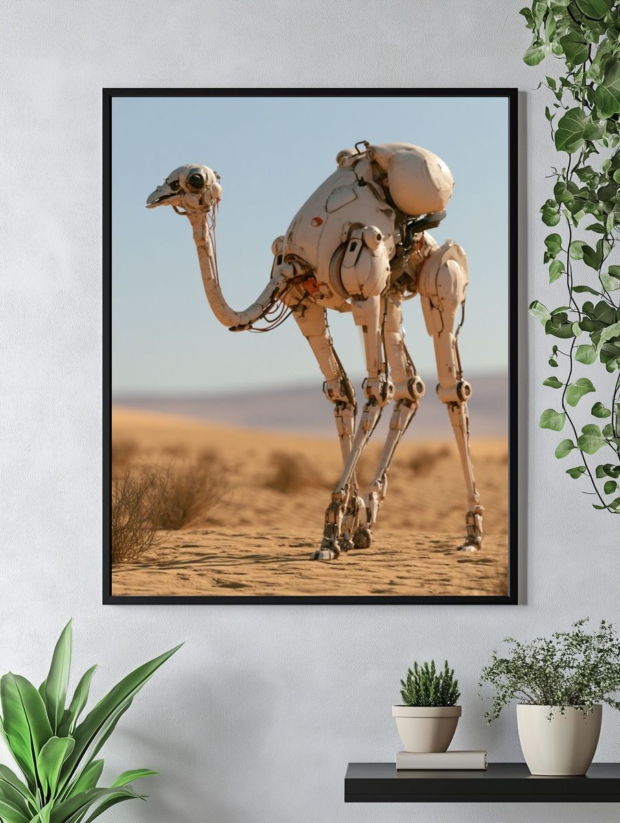 Desert Robot Ostrich Illustration Poster. — room view 4