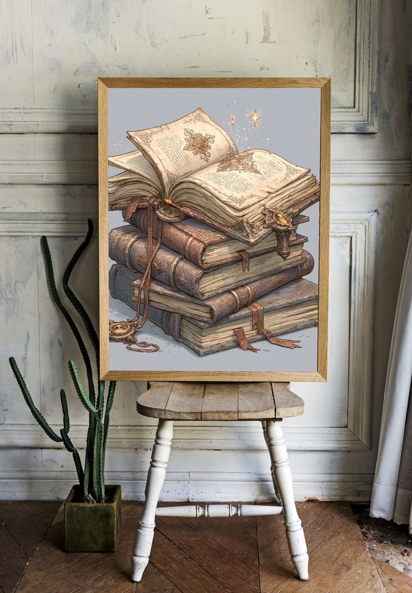 Enchanted Spellbooks Illustration Poster. — room view 1