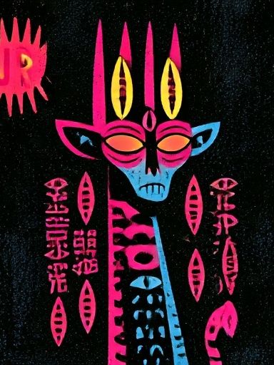 Neon Tribal Mask Typography Poster. poster detail