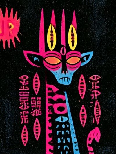 Neon Tribal Mask Typography Poster.