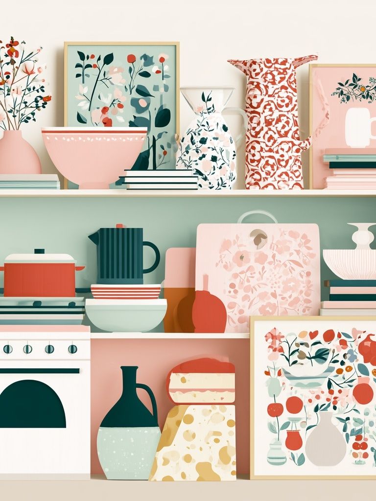 Pastel Kitchen Still Life Illustration Poster. poster detail