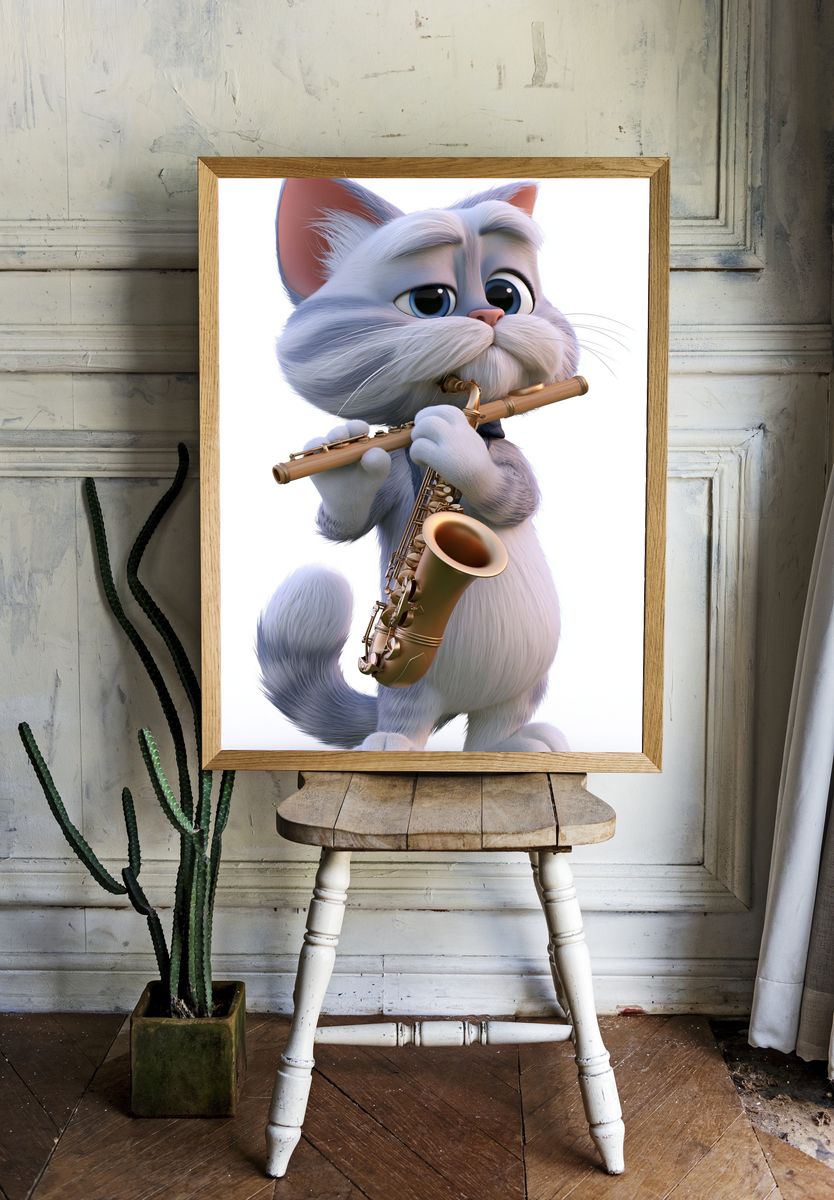 Jazz Cat with Saxophone Poster. — room view 1