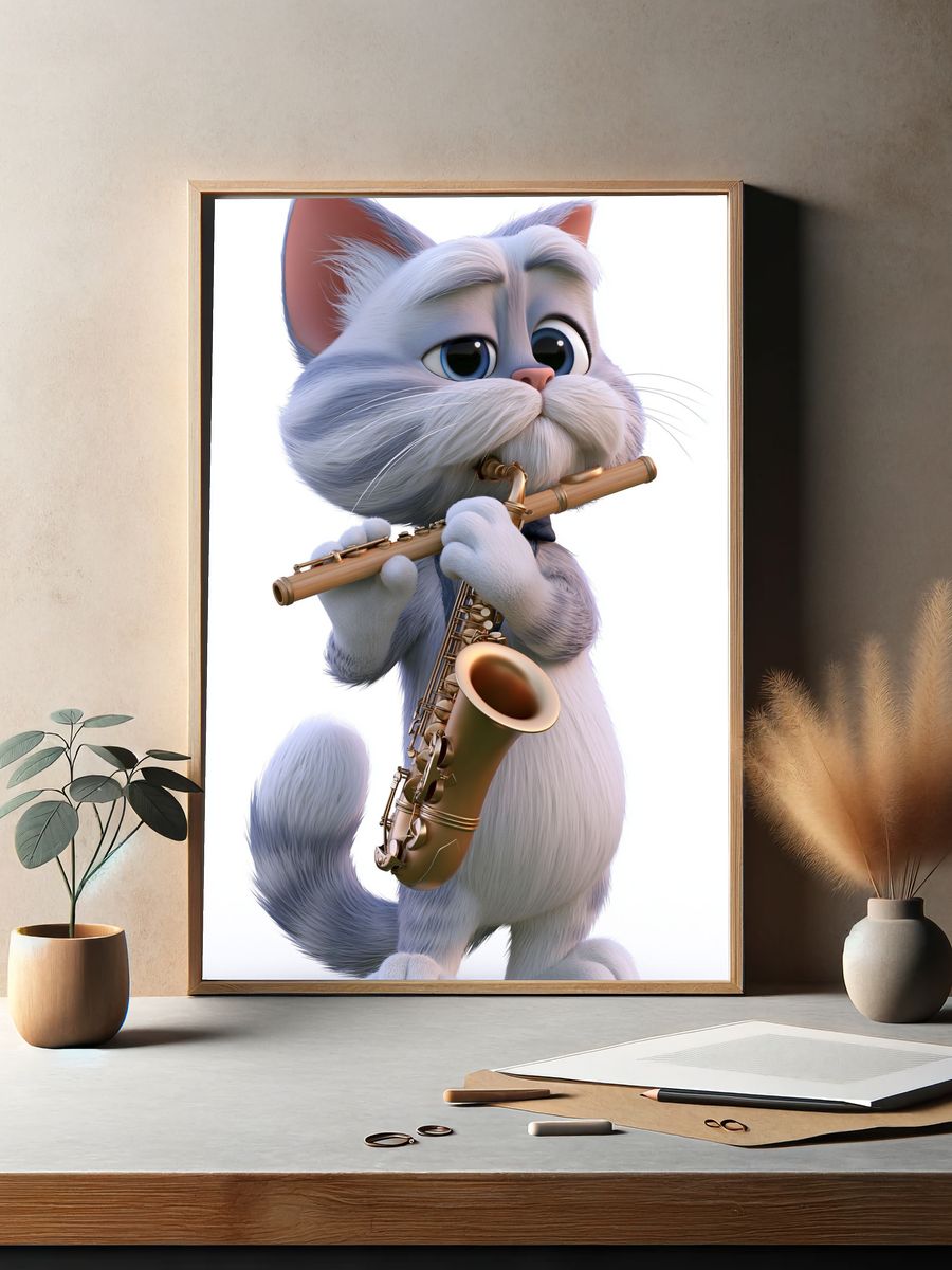 Jazz Cat with Saxophone Poster. — room view 2