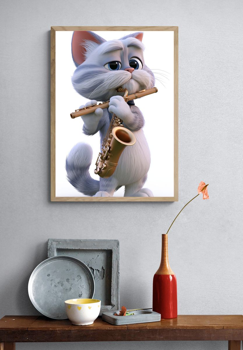 Jazz Cat with Saxophone Poster. — room view 3