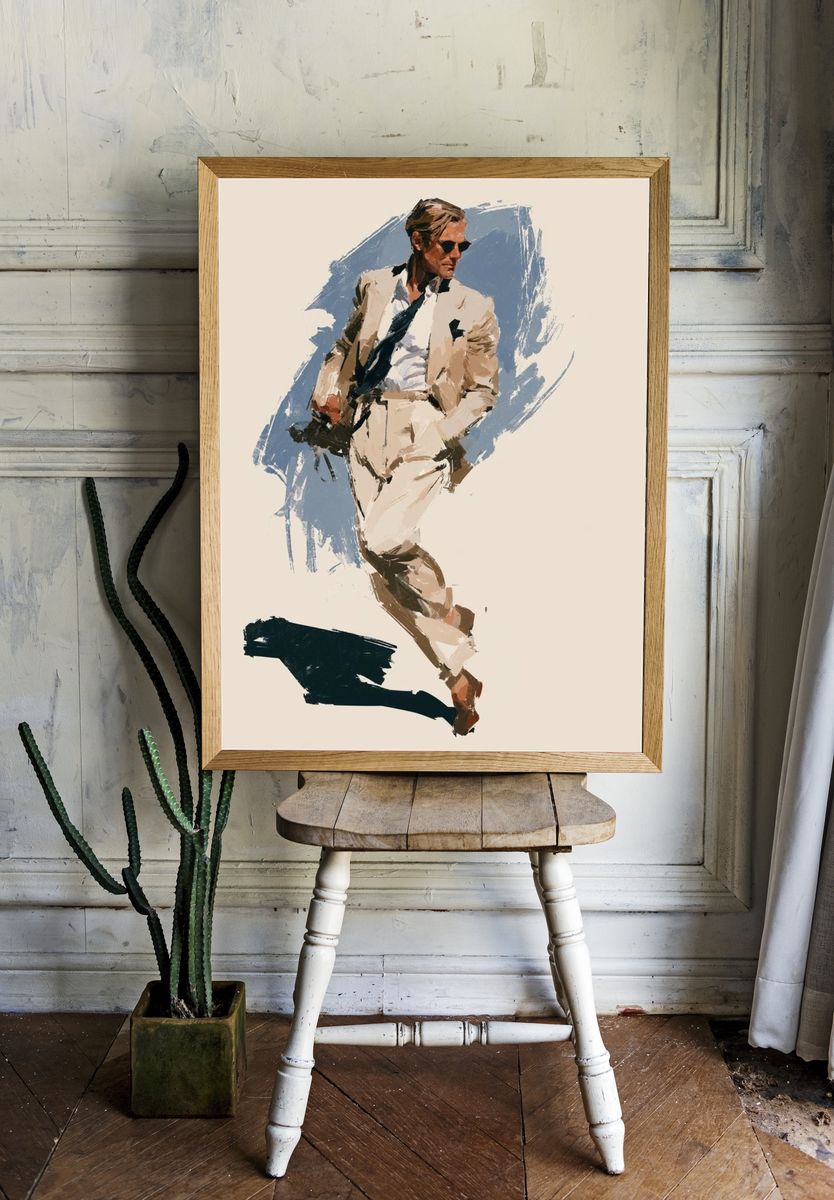 Suited Man Fashion Illustration Poster. room preview