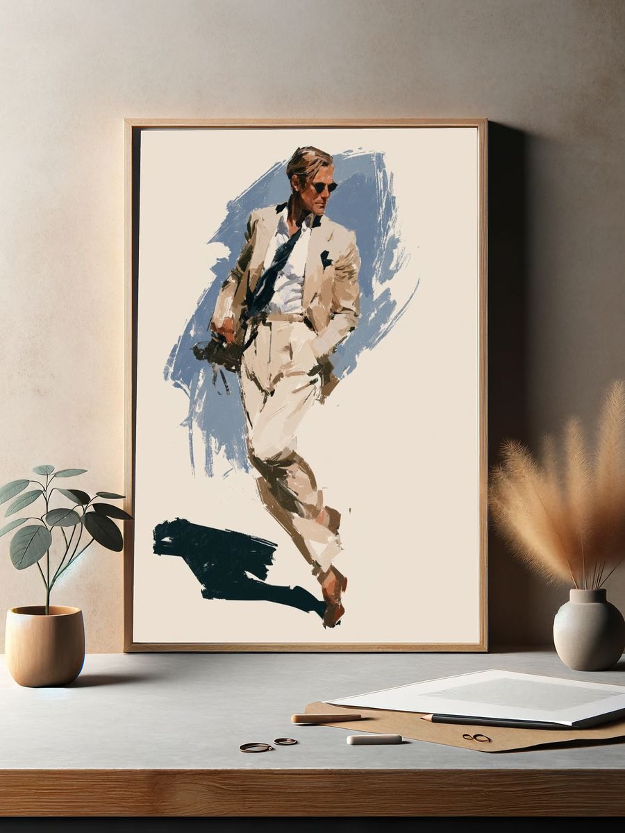 Suited Man Fashion Illustration Poster. — room view 2
