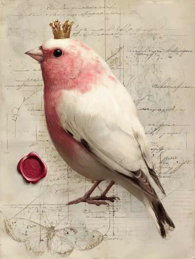Crowned Pink Bird Illustration Poster. poster