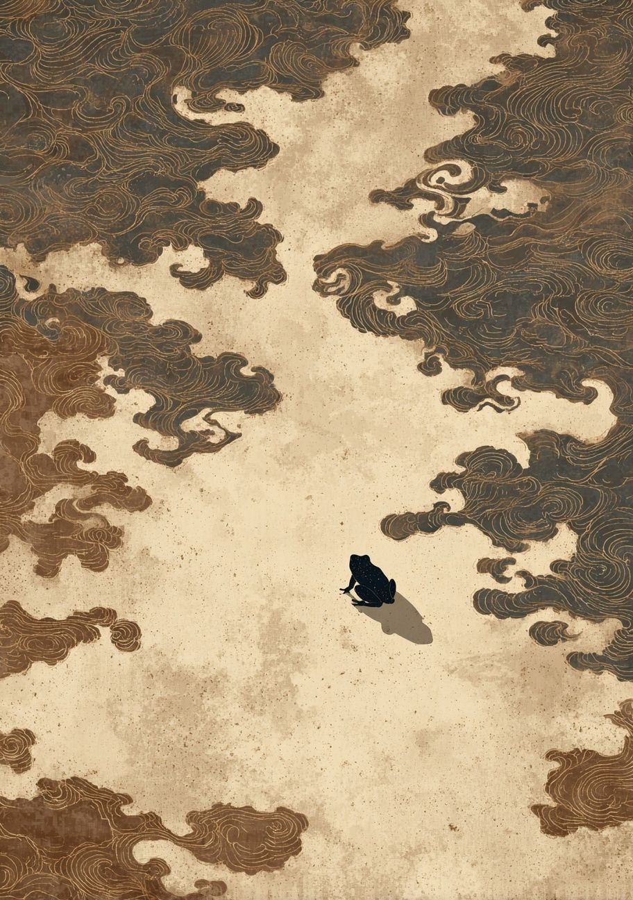 Frog in Cloudscape Illustration Poster. poster detail