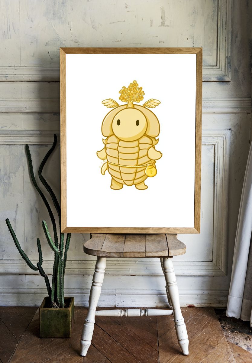 Golden Cute Character Illustration Poster. — room view 1
