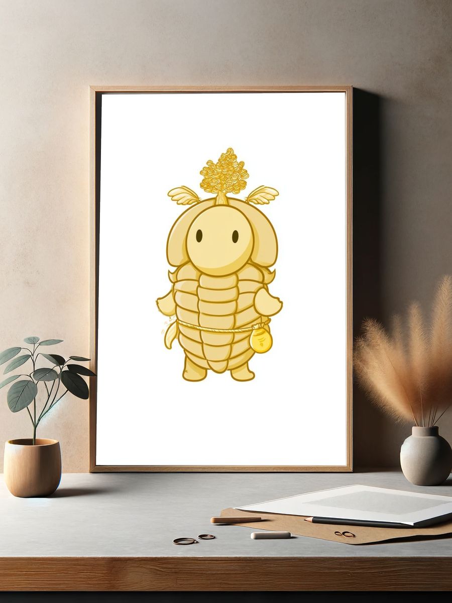 Golden Cute Character Illustration Poster. — room view 2