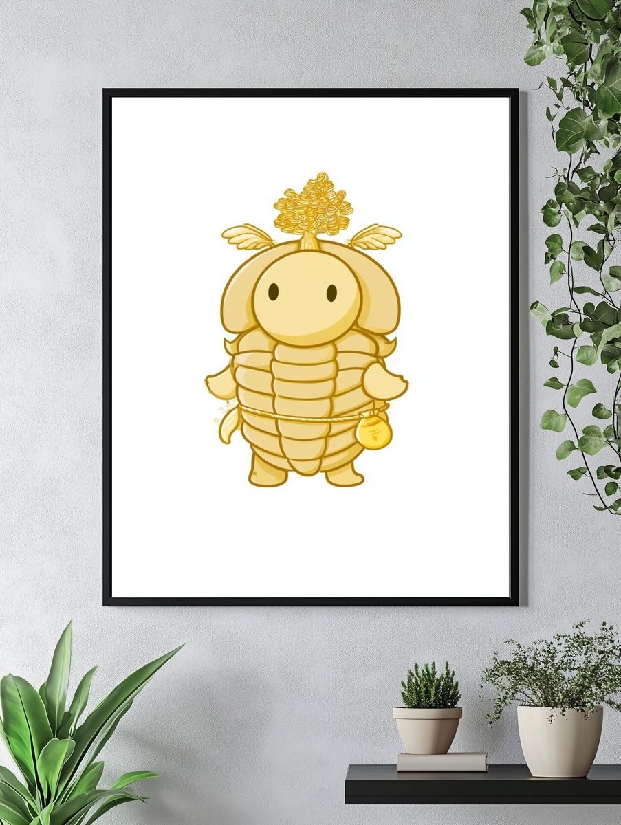 Golden Cute Character Illustration Poster. — room view 4