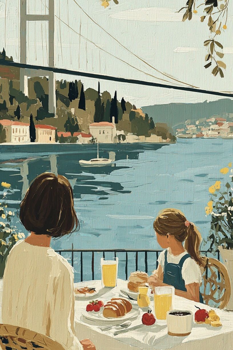 Bosphorus Breakfast Scene Illustration Poster. poster — illustration art