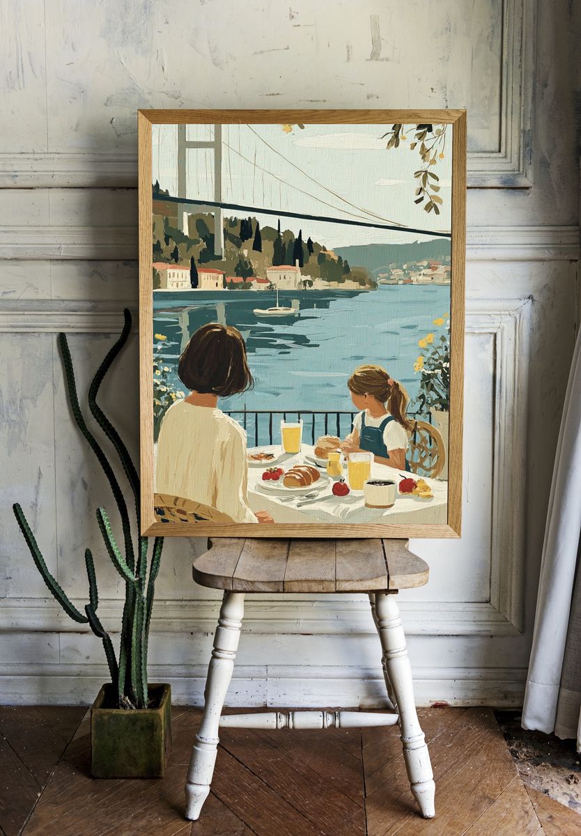 Bosphorus Breakfast Scene Illustration Poster. — room view 1