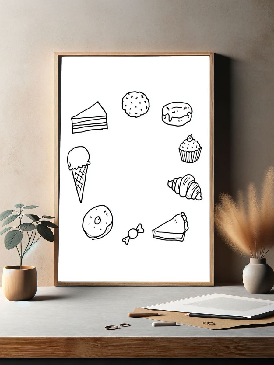 Sweet Treats Line Art Poster. — room view 2