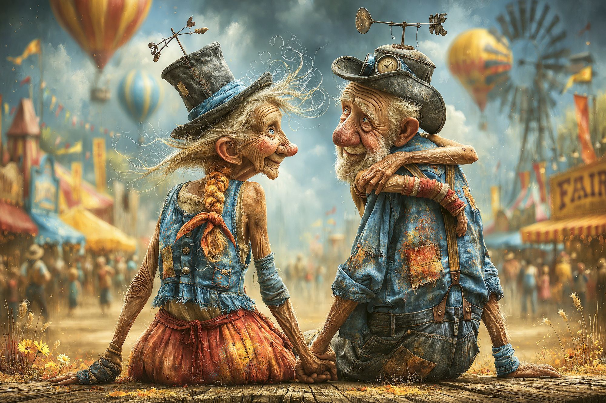 Whimsical Carnival Couple Illustration Poster. poster detail