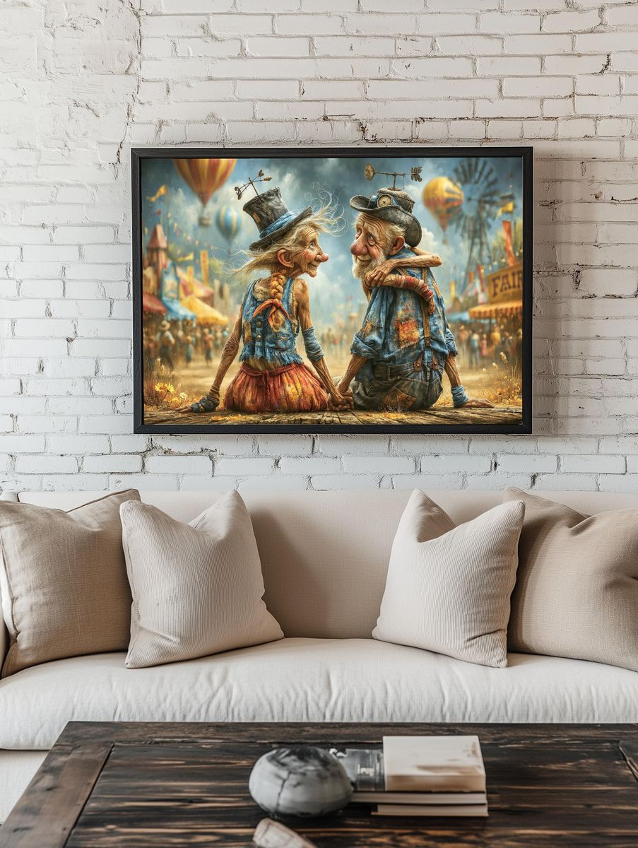 Whimsical Carnival Couple Illustration Poster. room preview