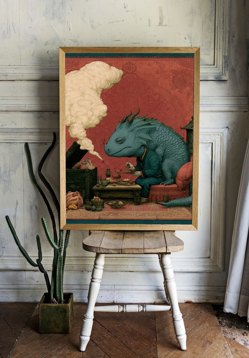 Dragon Tea Ceremony Surrealism Poster. — room view 1