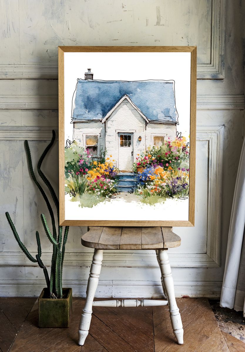 Cottage Garden Watercolor Poster. — room view 1
