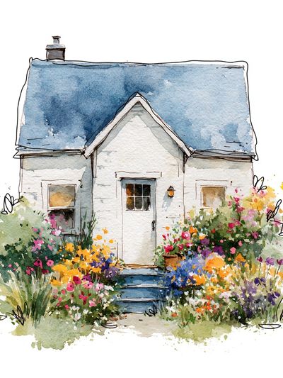 Cottage Garden Watercolor Poster. poster
