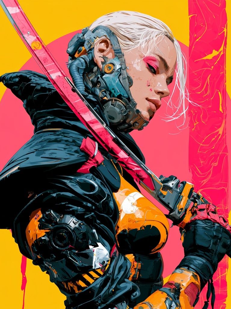 Cyberpunk Warrior Portrait Print. poster — illustration art