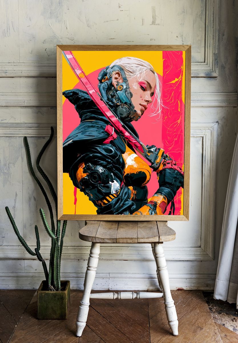 Cyberpunk Warrior Portrait Print. — room view 1